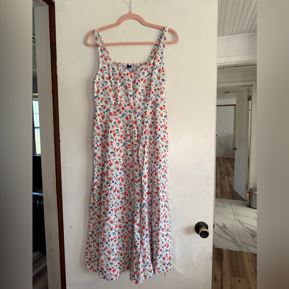 Old Navy White Dress with Red & Blue Floral Print